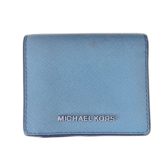 Michael Kors Wallet Leather Light Blue Saffiano Coin Purse Card Womens Pastel